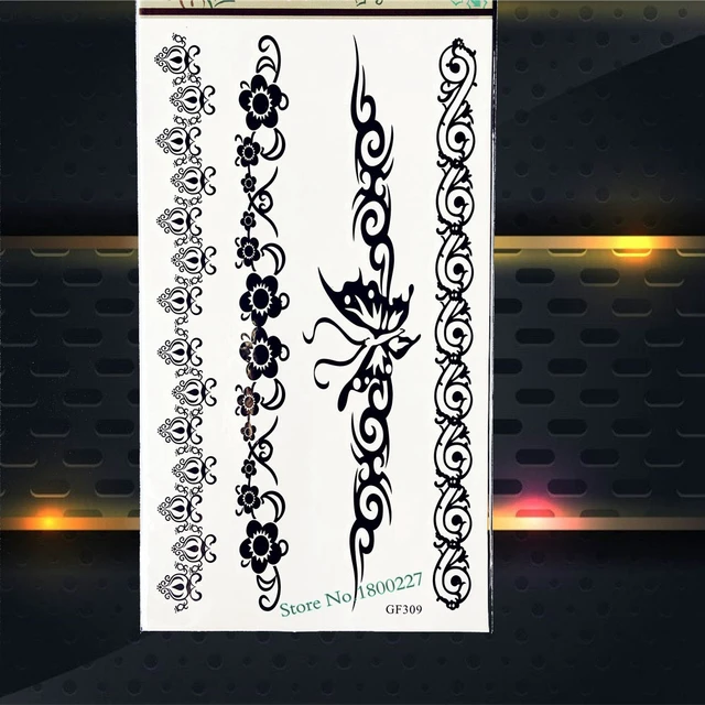 065 10 De Réductionmode Roses Fleur Chaînes Enfants Temporaire Tatouage Autocollants Femmes Enfants Corps Bras Noir Flash Tatouages Henné
