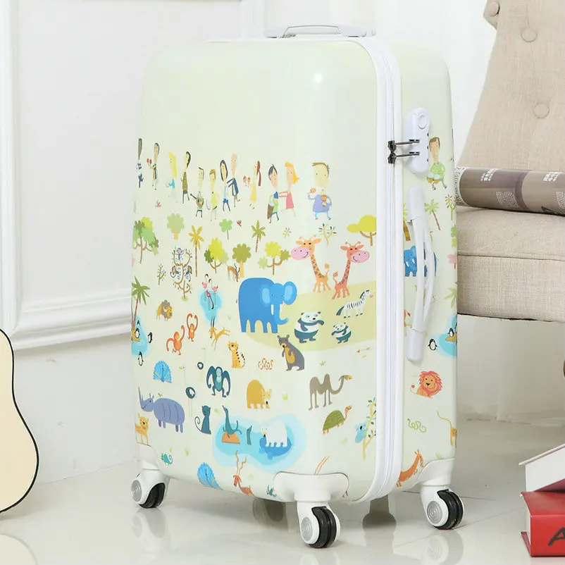Модные 24in девочек Для женщин чемодан-тележка колесный случае ABS вальцовке чемодан мультфильмы граффити путешествия Чемодан LGX05 - Цвет: Zoo 24in