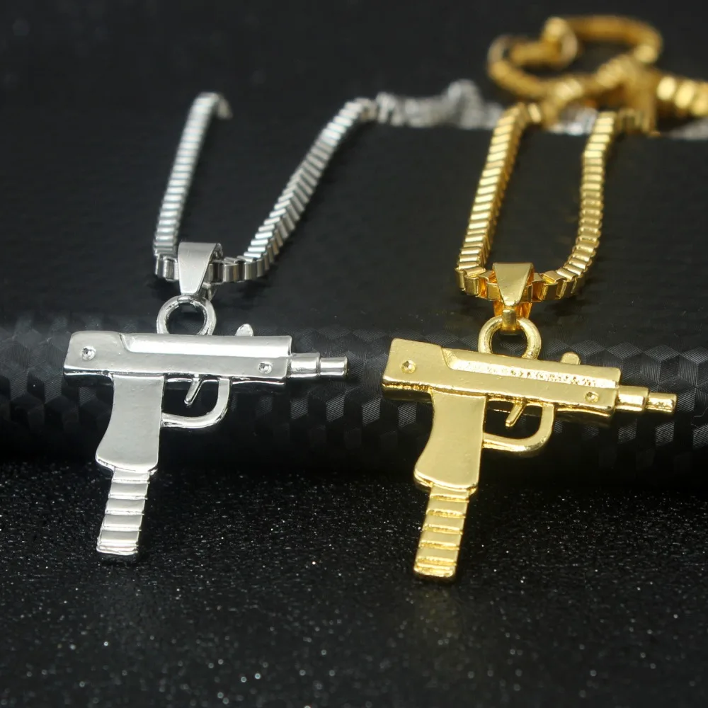 

Silver/Gold Uzi Gun Cross Pendant Necklaces Long Link Chain Necklace For Unisex Hip Hop Jewelry
