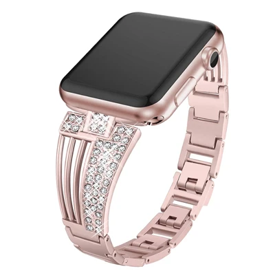 Для Apple Watch, ремешок из сплава для женщин, зубчатый бриллиант, для Apple, умные часы серии 4, 3, 2, 1, для I Watch, полосы 38, 40 мм, 42 мм, 44 мм - Цвет: Rose pink