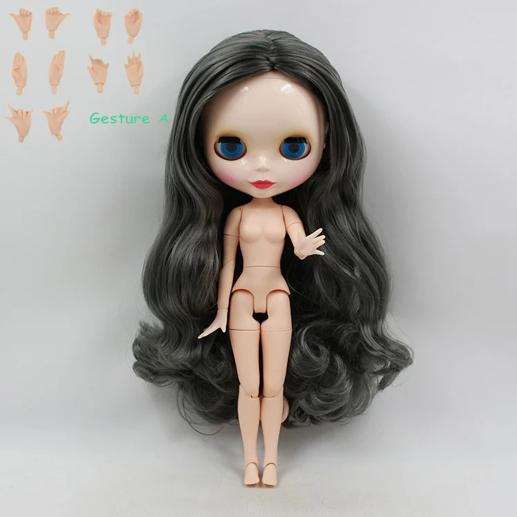 Блит куклы 1/6 Глубокий серый волнистые волосы центральной с 4 цвета для Для глаз подходит для DIY No.280BL9016 - Цвет: Nude doll gestrue A