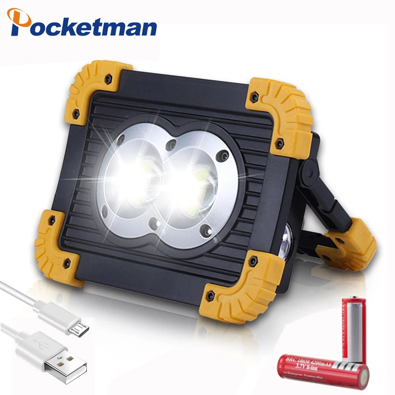 

Portable Spotlight USB Led Work Lamp Worklight Flashlight Rechargeable 18650 Battery Outdoor Camping Hunting Emergency Lighting