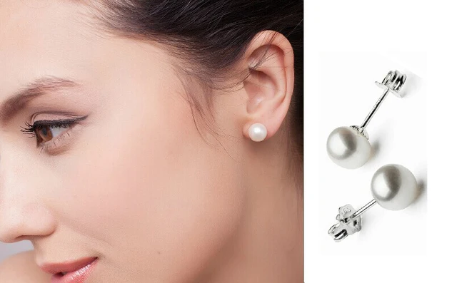 Stud Earrings Unique Natural White Round Flat 8mm Baroque Pearl S925 Stud Earrings Unique Natural White Round Flat 8mm Baroque Pearl S925 11817