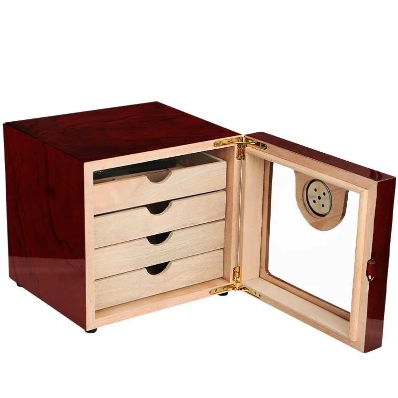 Элегантный COHIBA 4 ящика высокая глянцевая отделка деревянных шкафчик для хранения сигар "humidor" ящик для хранения W/электронный гигрометр Humidors