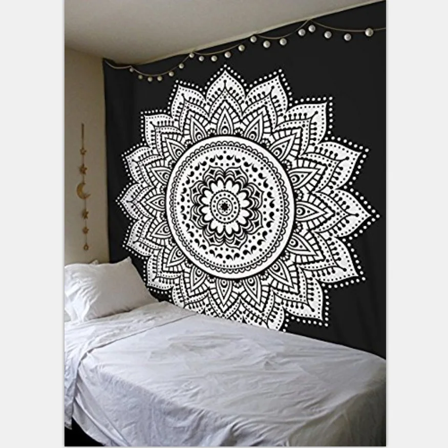 

Indian Mandala Black White Mandala Lotus Tapestry Wall Hanging Beach Blanket Indian Bedding Decorative Tapisserie Sheet