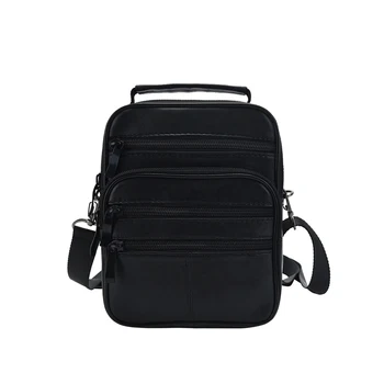 

Buiness Men New Genuine Leather Single Shoulder Bags Multi Zipper Pocket Sheepskin Crossbody Bag Male Messenger Bolsa