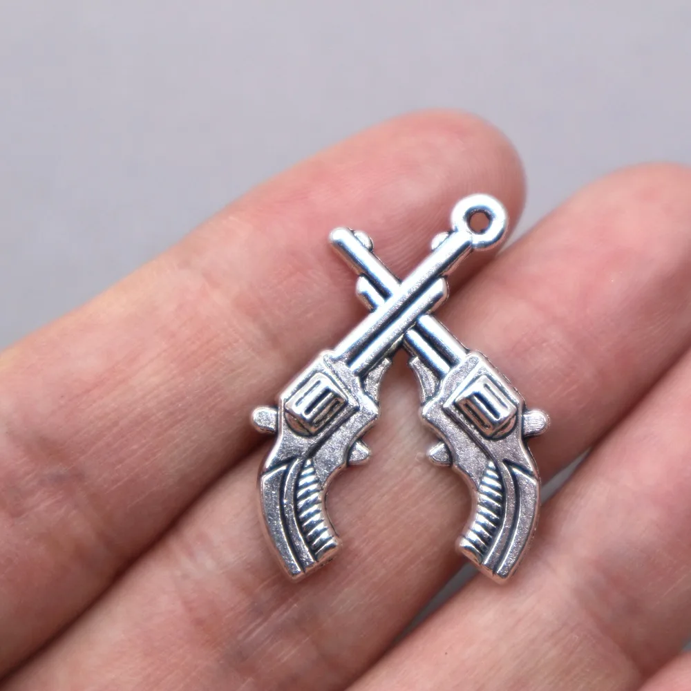 

10Pcs/lot Metal Alloy Vintage Double Gun Charms For Jewelry Diy Findings 30*24mm