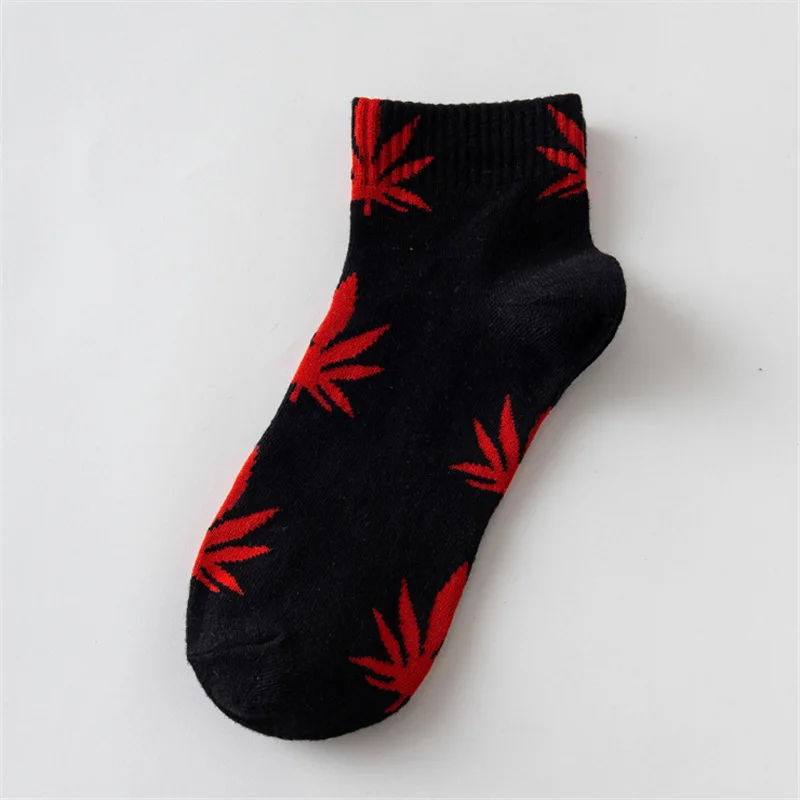 Moda Socmark Summer Women Men's Funny Ankle Socks Hemp Meias Long Happy Maple Leaf sokken Cotton Weed Grass White Black Socken - Цвет: 52168