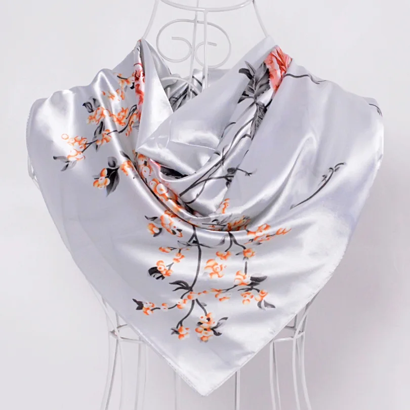 rich peony grey pink Элегантный женский большой квадратный шелковый шарф с принтом, 90*90 см, модный весенний и осенний серый и фиолетовый Шелковый шарф из полиэстера, шаль - Цвет: rich peony grey pink