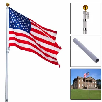 

16Ft Telescoping Flagpole w/ 1 US America Flag Kit Outdoor Gold Ball Aluminum OP2242