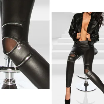 

Fashion Sexy New Cool Women Classical Slim Skinny Fit Sexy Zip Faux Black Leather Leggings Pants New