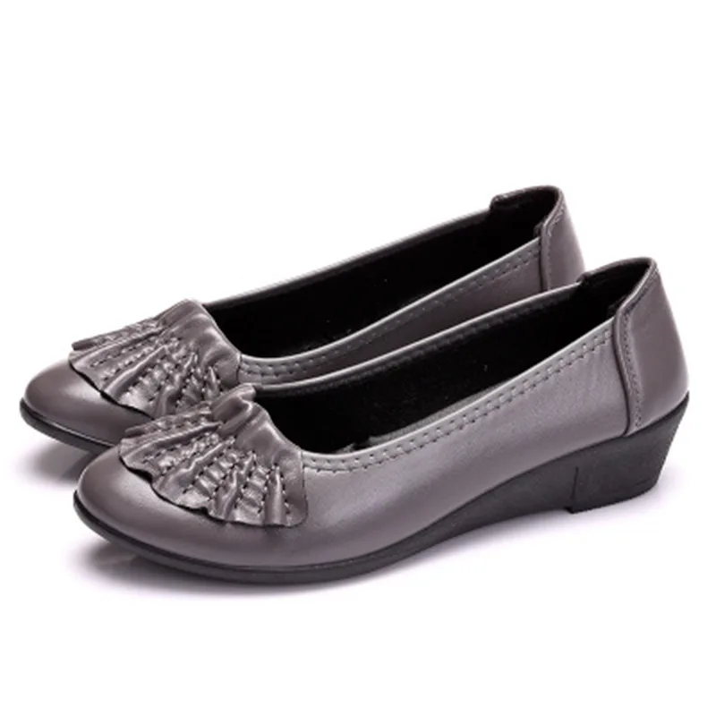 ZZPOHE/ г., новые осенние тонкие туфли для мам мягкая Нескользящая удобная женская обувь из искусственной кожи женская повседневная обувь на плоской подошве размера плюс - Цвет: gray