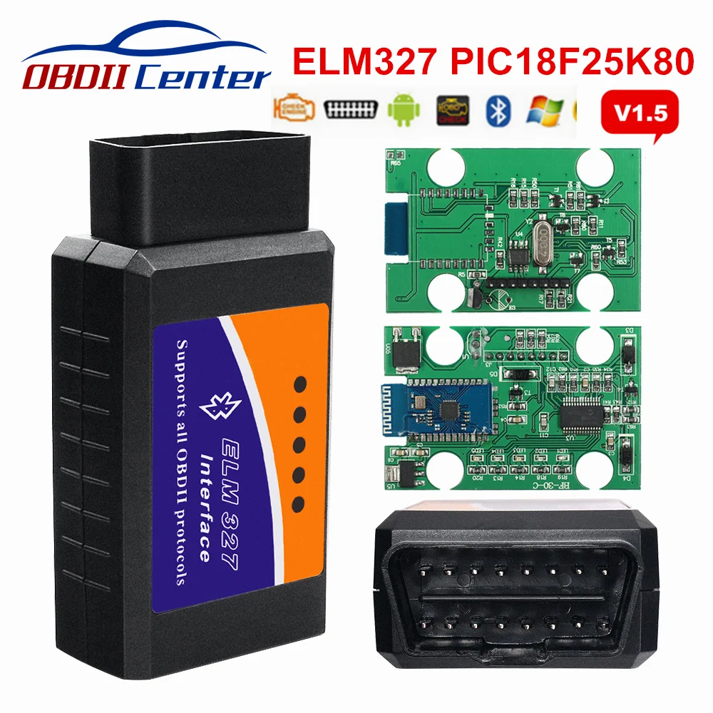 

Big Bluetooth ELM327 V1.5 PIC18F25K80 OBD2 Scanner ELM 327 V1.5 OBDII Adapter Interface ELM327 1.5 25K80 OBDII OBD Scan Tool
