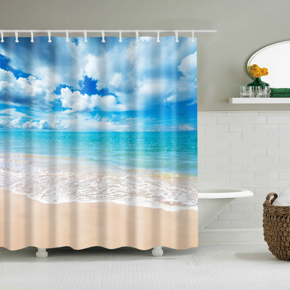 Пейзаж морской закат занавеска для пляжного душа Одиночная печать водонепроницаемый Mildewproof для декора ванной комнаты large180x200 Cortina de bano