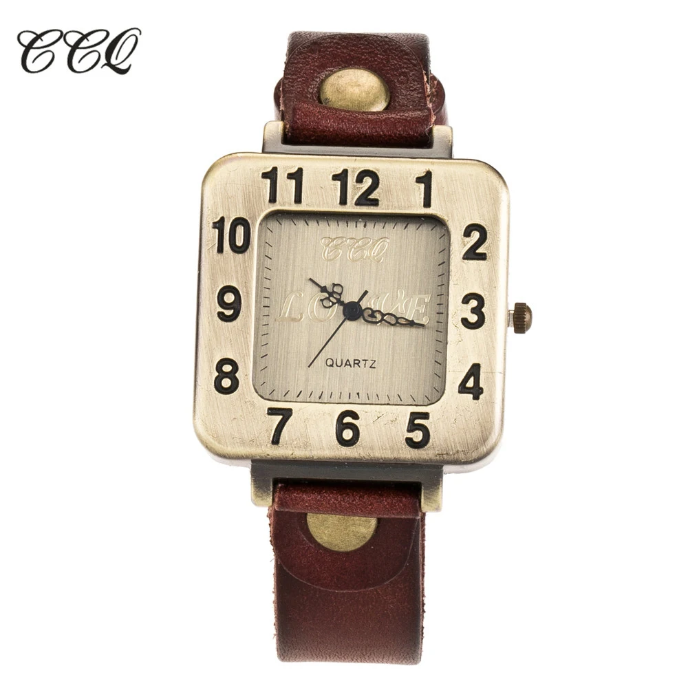 

CCQ Brand Vintage Genuine Leather Strap Women Wristwatches Quartz Watches Relogio Feminino Gift 1534