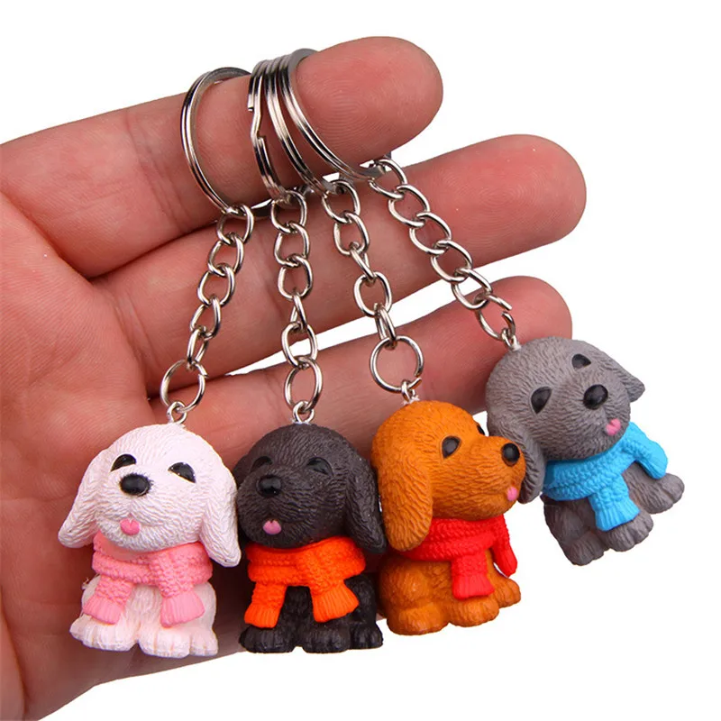 Cute Cartoon Scarf Dogs PVC Figures Toys Keychain Small Puppy Figuras Dolls Key Bag Pendants 4pcs/set 10 sets | Игрушки и хобби