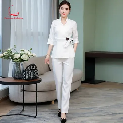 

2019 new beauty salon work clothes SPA autumn and winter cosmetologist dress set medical nurse dress hotel work clothes
