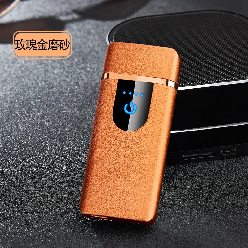 Новейшая газовая и электрическая зажигалка с сенсорным экраном, перезаряжаемая USB Зажигалка, ветрозащитная металлическая газовая зажигалка с дисплеем питания - Цвет: Orange