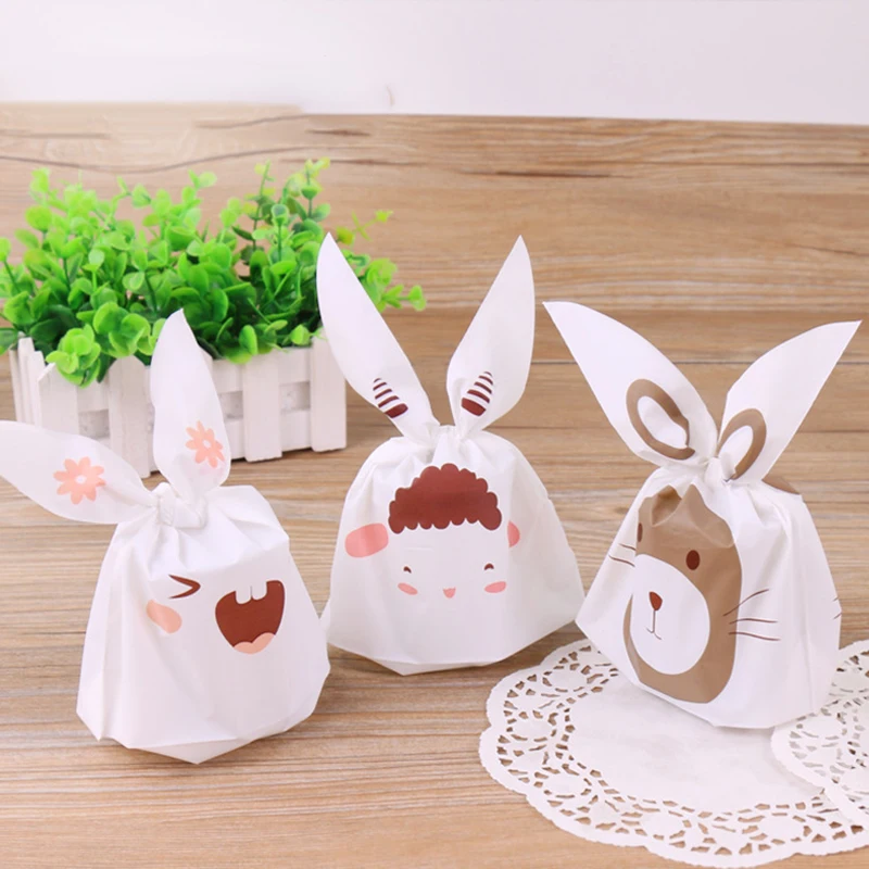 

50pcs/lot Cute Rabbit Ear Cookie Plastic Bags&Candy Gift Bags For Biscuits Snack Baking Package And Event Party Supplies