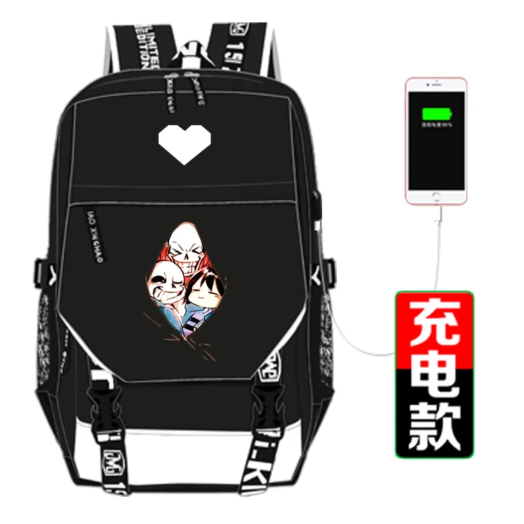 L Undertale Flowey Sans скелет печати рюкзак унисекс путешествия рюкзак USB интерфейс ноутбук Рюкзак Холст Школьные сумки - Цвет: L