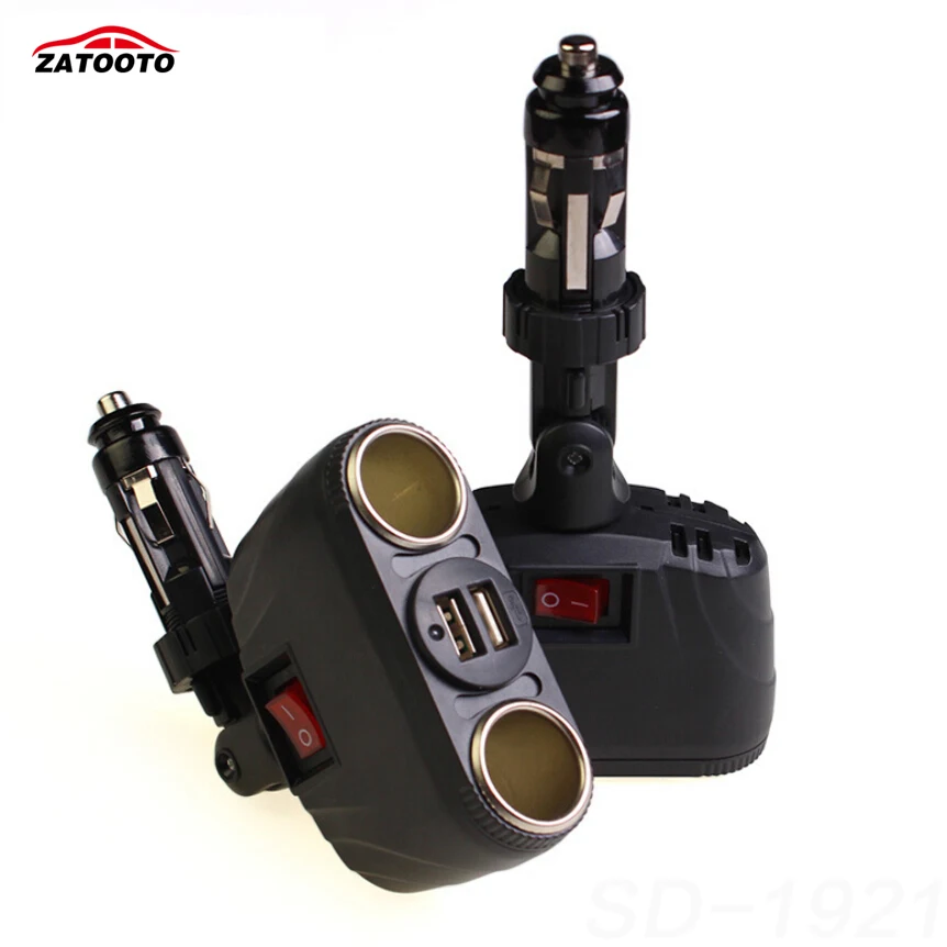 Car Charger Cigarette Lighter USB 360 Degree Rotation 2 Socket Adapter With 2 USB Charger Usb