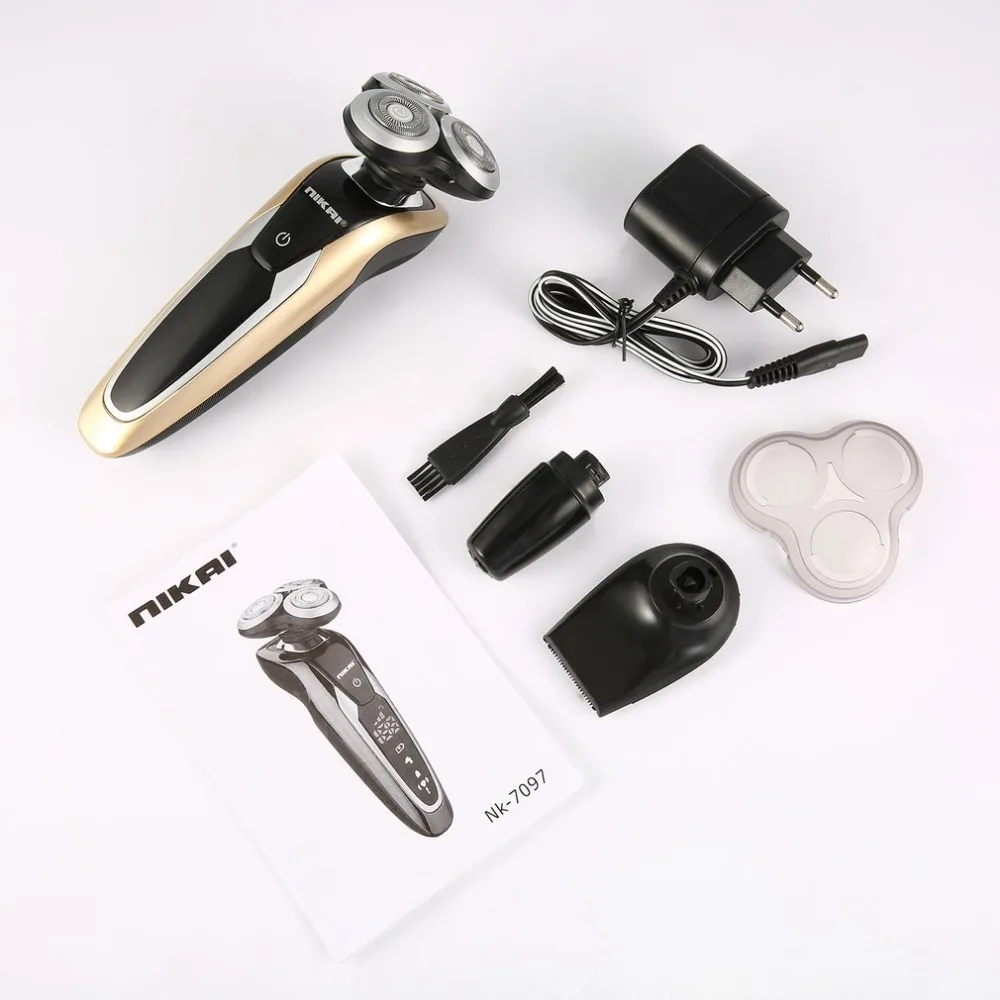 

NK-7097 3D Floating Three Razor Head Portable Rechargeable Trimmer Electric Shaver Whole Body Washable with LCD Indicator