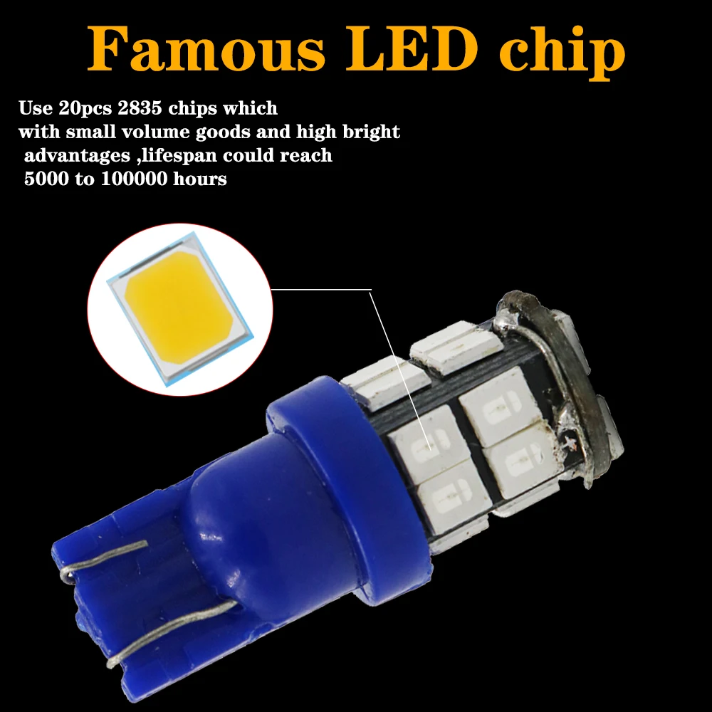 YSY 100x W5W T10 Автомобильный светодиодный лампы 20SMD 2835 168 194 боковые габаритные огни Карта Поворотная сигнальная лампа белого и синего цвета желтый и зеленый цвета льда синий и красный цвета