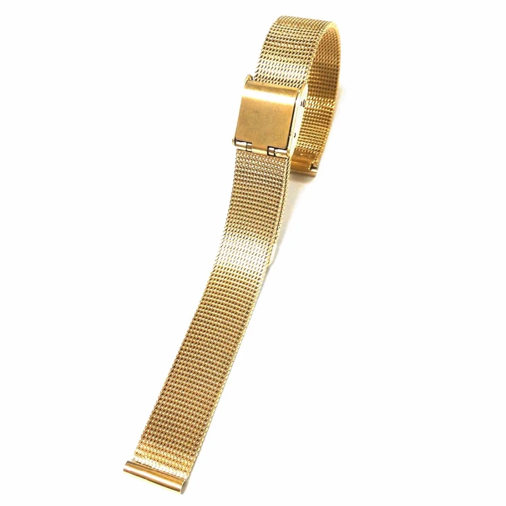 Тонкий Сетчатый браслет из нержавеющей стали 12 мм золотой WB1221C12SB|bracelet band|stainless steel