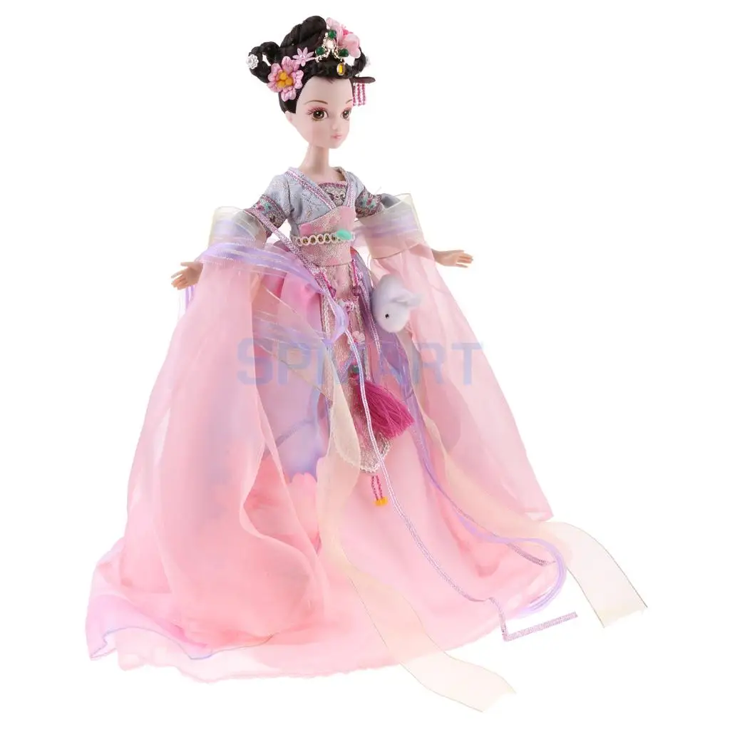 

28cm Flexible Chinese Myth Princess 10 Joints Vinyl BJD Doll DIY Making Postures Toy with Mini Rabbit & Stand Home Decor