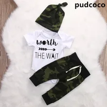 Одежда для маленьких мальчиков, 3 предмета, для малышей 0-18 месяцев, милый комбинезон для новорожденных мальчиков и девочек, боди, одежда, армейский зеленый камуфляж