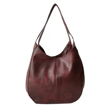 

Vintage Solid Color Faux Leather Shoulder Bag Women Large Capacity Tote Handbag