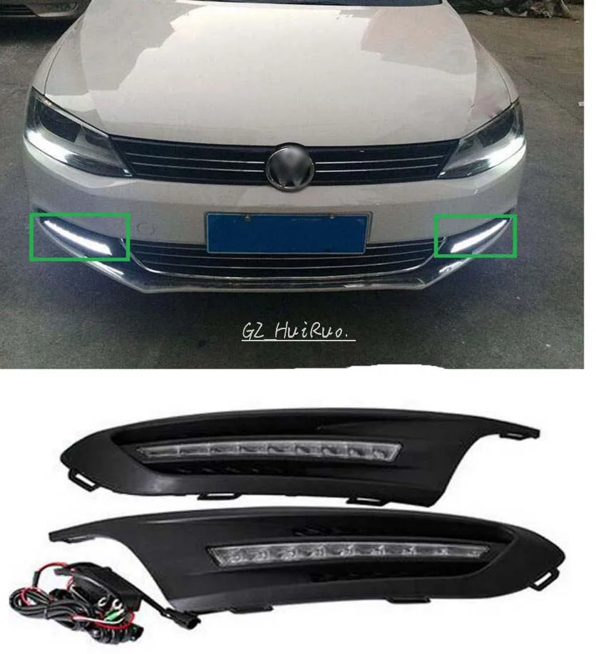 

for 2012 2013 2014 Volkswagen VW Jetta Sagitar 9 LED DRL Daytime Running Light with projector lens, without fog lamp hole 2PCs