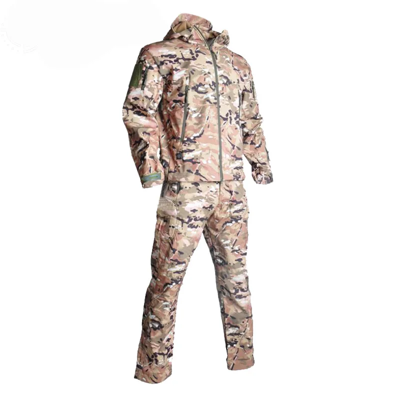 Jacket + Calças Camuflagem ao ar Roupas de Caça Acampamento à Prova Ternos com Capuz Softshell Tático Define Livre Militar Caminhadas Vento Tad Men 20 Softshell tático tad define men jacket +