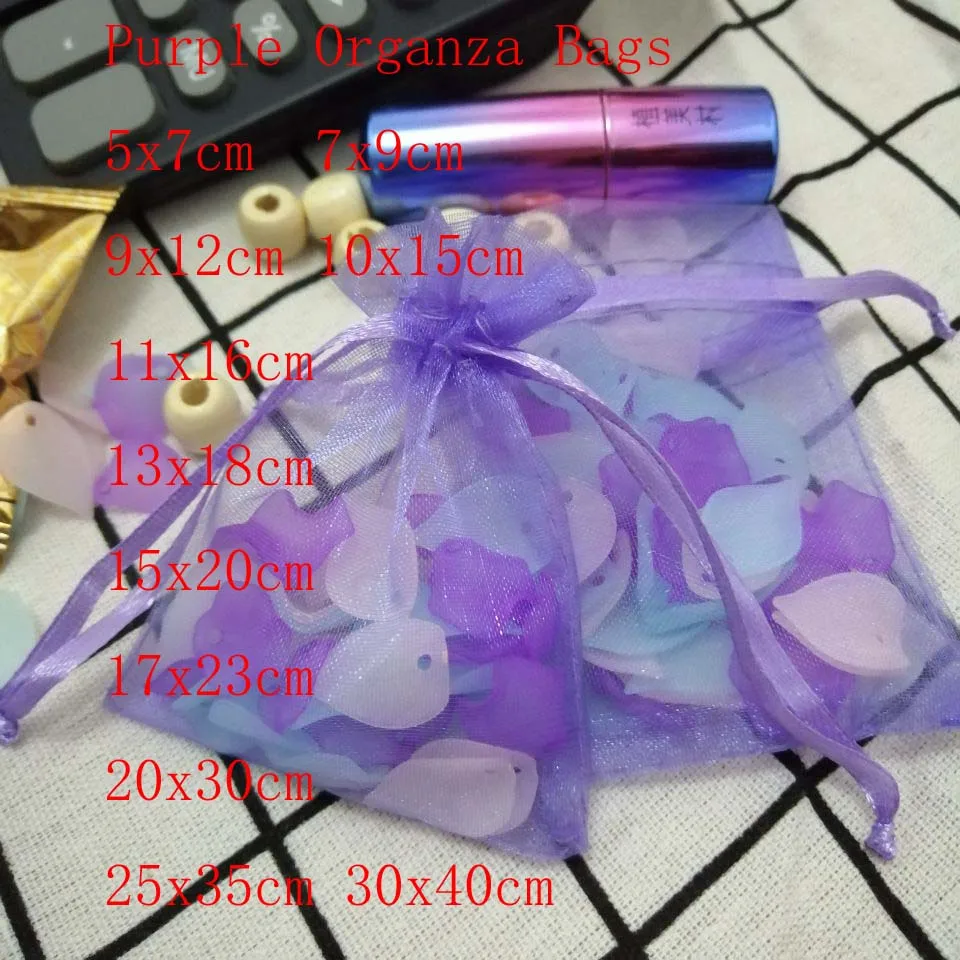 Фиолетовые сумки из органзы 100 шт./лот 7x9 9x12 10x15 13x18 15x20 17x23 см | Украшения и