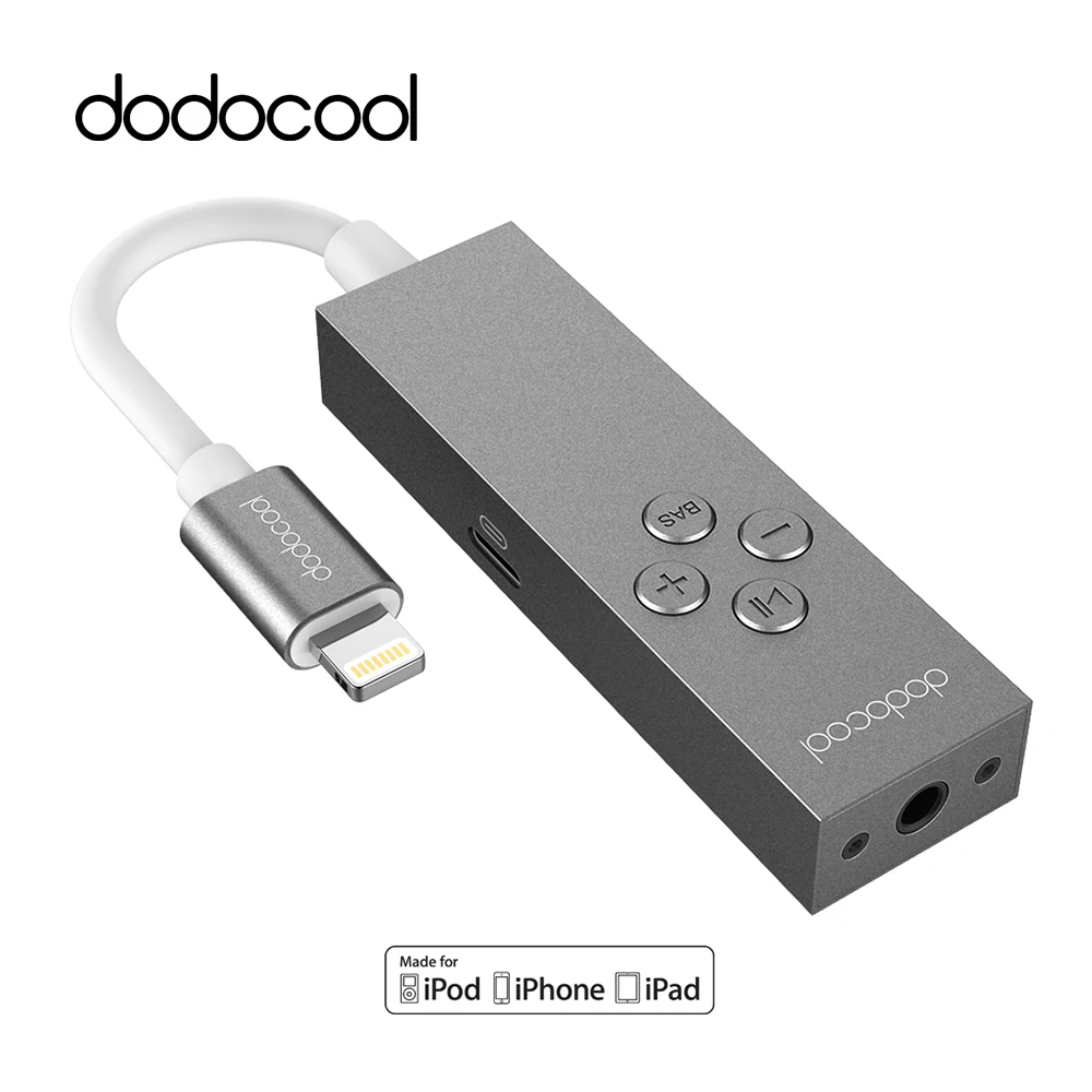 Goedkoop Dodocool MFi Gecertificeerde 2 in 1 Bliksem naar 3.5mm Koptelefoonaansluiting Adapter met Lightning Poort In line Afstandsbediening Bass Boost voor iPhone
