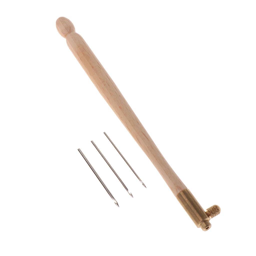 1Pcs Wood Handle Tambour Hook with 3 Needles 0.7mm 1.0mm 1.2mm Crochet Embroidery Beading Stitching Set