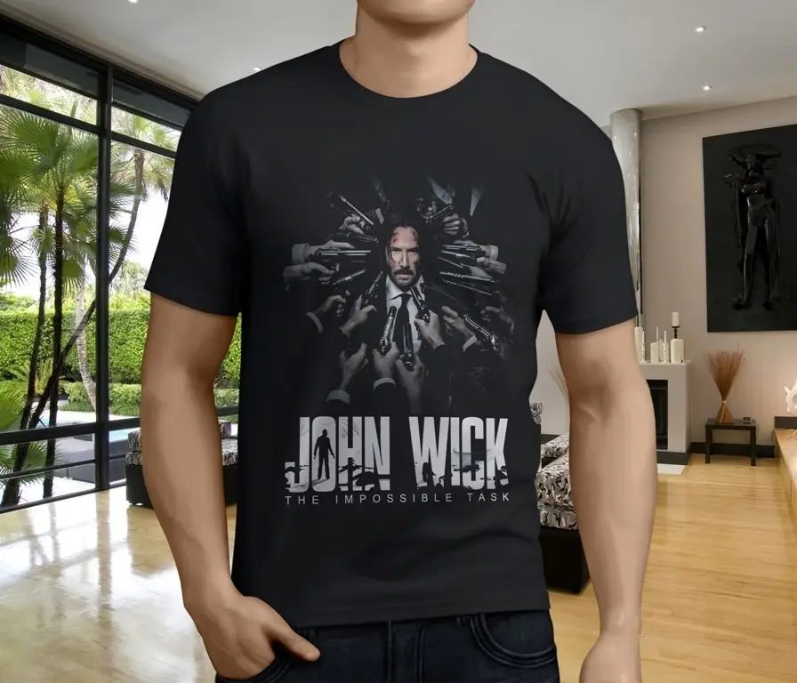 

Hot New John Wick Keanu Revees Men's Black T-Shirt Size S-3XLHipster O-Neck Cool Tops