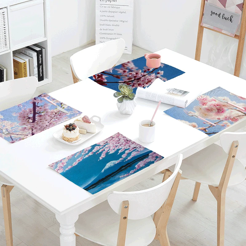 

Spring Colorful Plants Table Cloth Rectangular Japanese Flowers Tea Towel Plum Lossom Linen Cloth Napkins Cotton Kitchen Towels