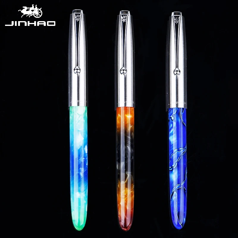 Tampa de Aço Inoxidável de Cristal de Resina Escrita a Tinta para o Office Pen para o 3 Pcs Jinhao Caneta Acrílica Cor Extra Fine Nib 0.38 Milímetros Suave Office 3 3PCS Jinhao Caneta Tampa de Aço Inoxidável