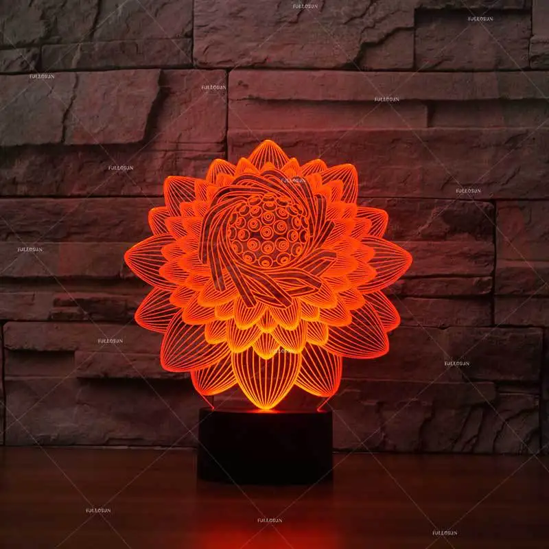 Цветной 3d ночник Lotus с кнопкой зарядки Светодиодный настольный светильник s Home