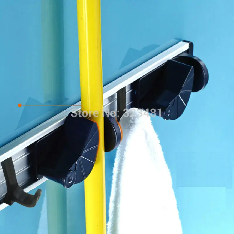 Multifunctional Mop Rack Aluminum Bathroom Storage Holder Rack For Mop Broom Umbrella with Hook Cleaning Brushes Frame Shelf