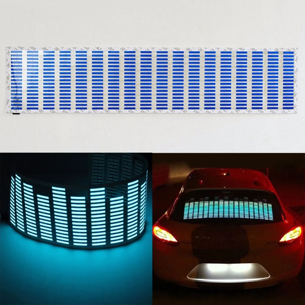 Синий свет Автомобильный музыкальный Ритм светодиодная вспышка Звук Активированный Эквалайзер 90X25 см 70X16 см