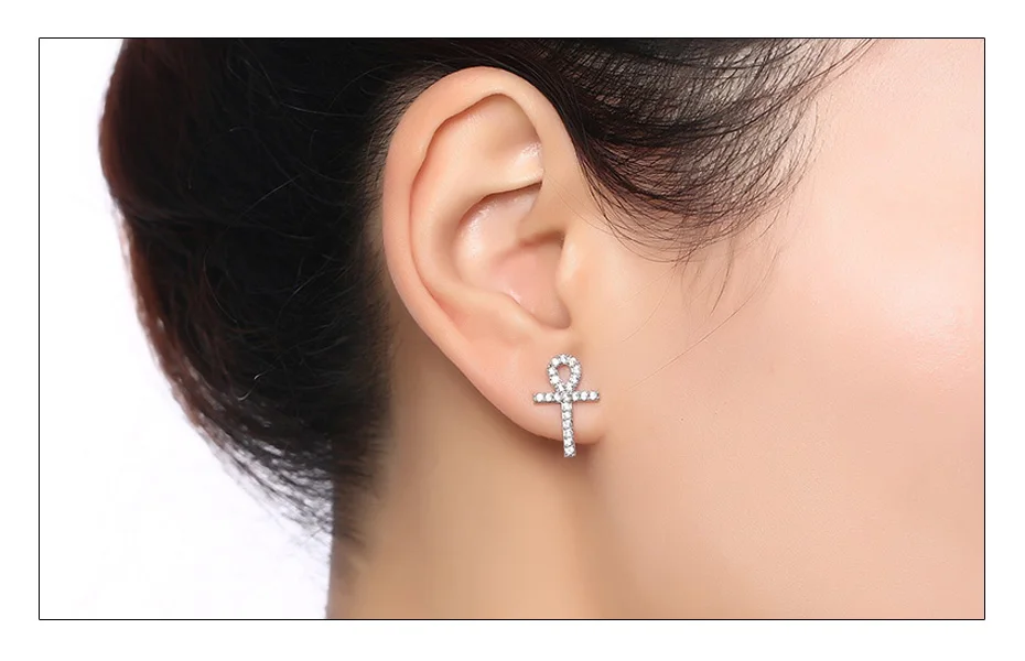 Meaeguet Paved Cubic Zirconia Ankh Cross Drop Earrings High Quality Silver Color Earring Jewelry For Women Pendientes (2)