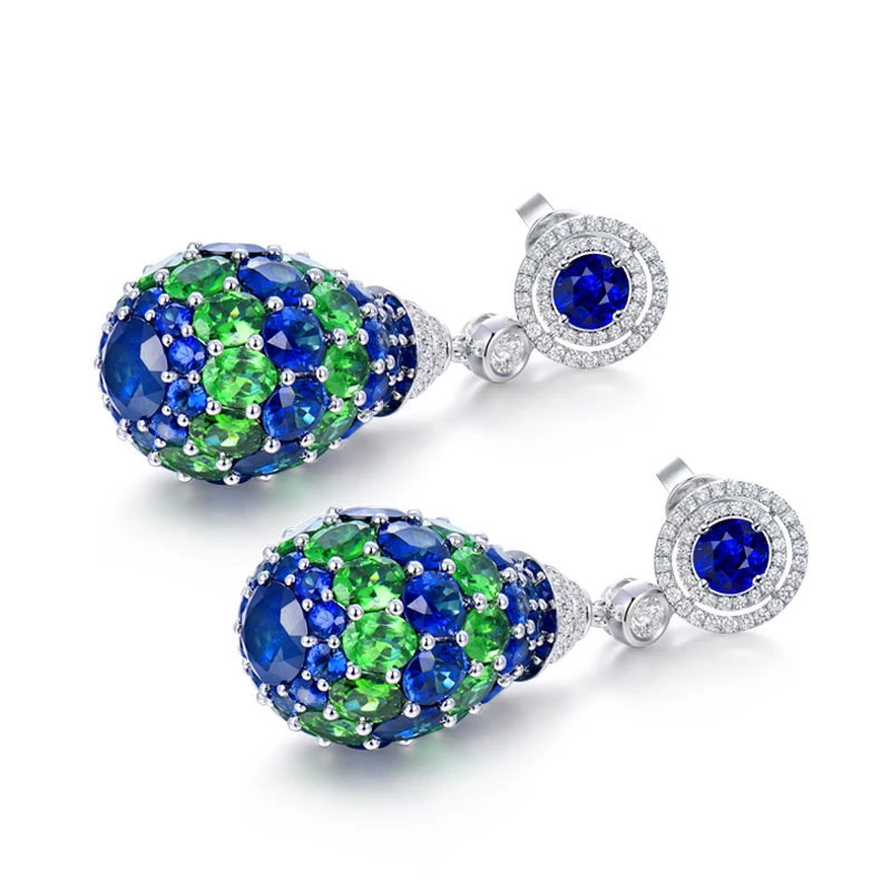 LOVERJEWELRY роскошные ювелирные изделия 18 карат белое золото синий сапфир висячие
