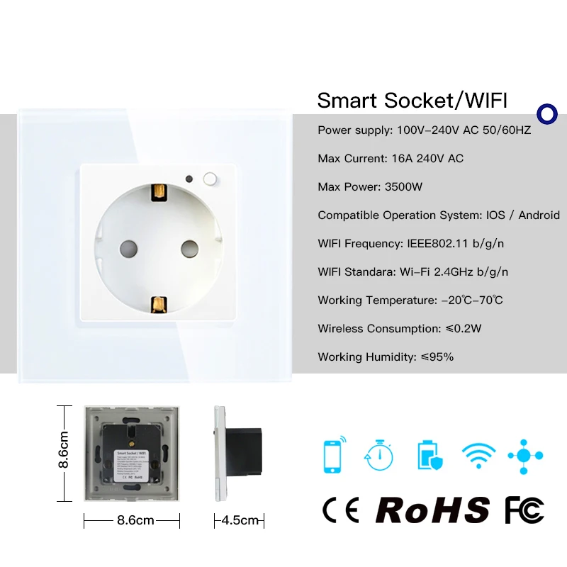 ЕС WiFi умная настенная розетка 16А розетка стеклянная панель Smart Life/туя пульт дистанционного управления работает с Amazon Echo Alexa Google Home