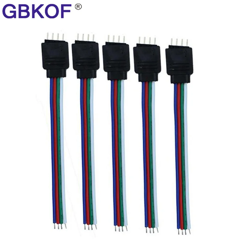 5 шт./лот RGB 4 контакта разъем провода 10 см для 3528 5050 Светодиодная лента мужской тип