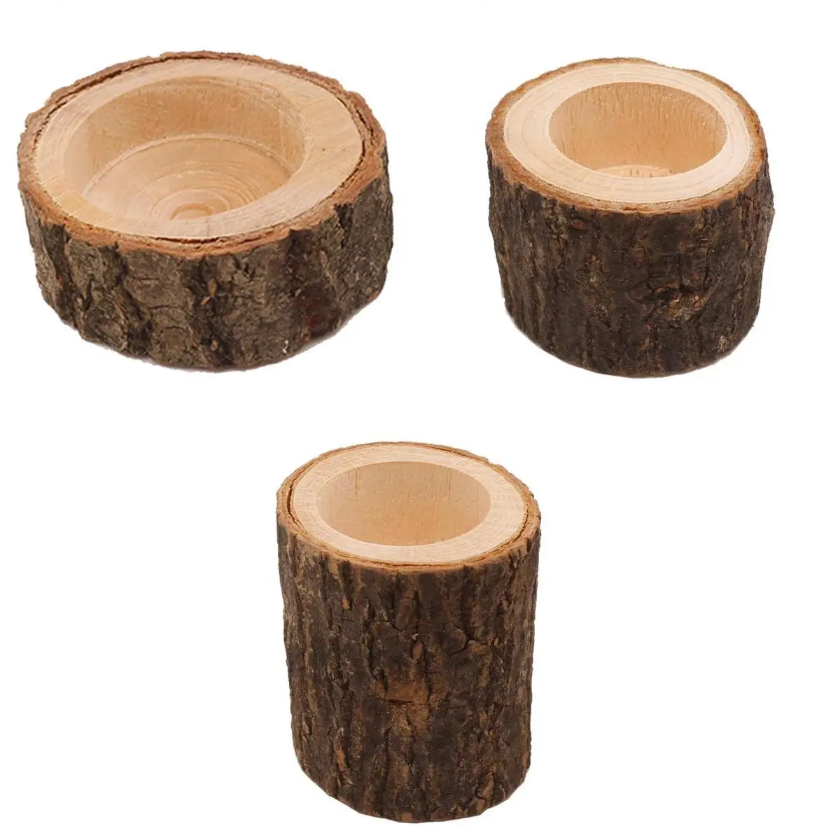 3x Stump Candle Holder Tea Light Holder for Wedding Xmas Holiday Decoration