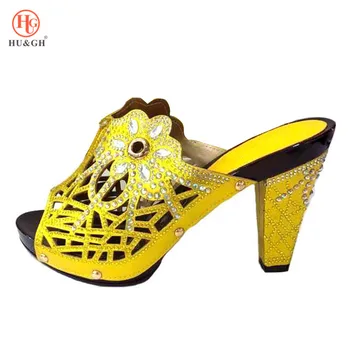 

2018 New Arrival African Nigerian Yellow Wedding Shoe With Stone High Quality Woman High Heels Party Shoes Sandals Free Shipping