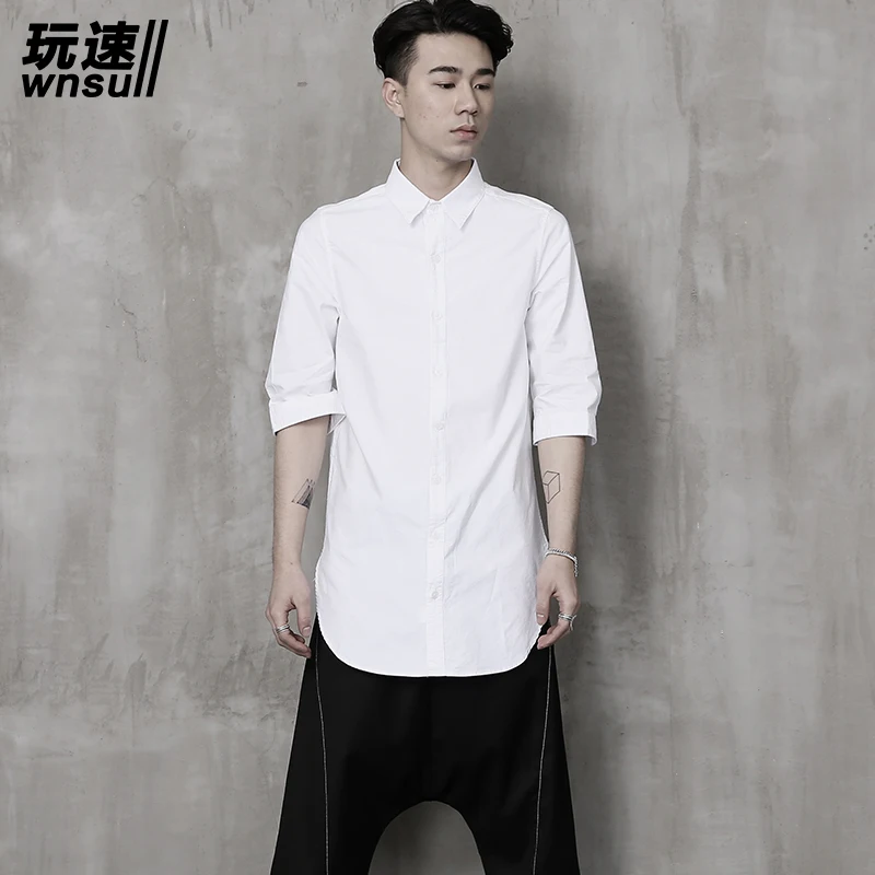 

S-6XL 2018 New men's clothing Hair Stylist GD Fashion Medium and long Linen Shirt plus size costumes