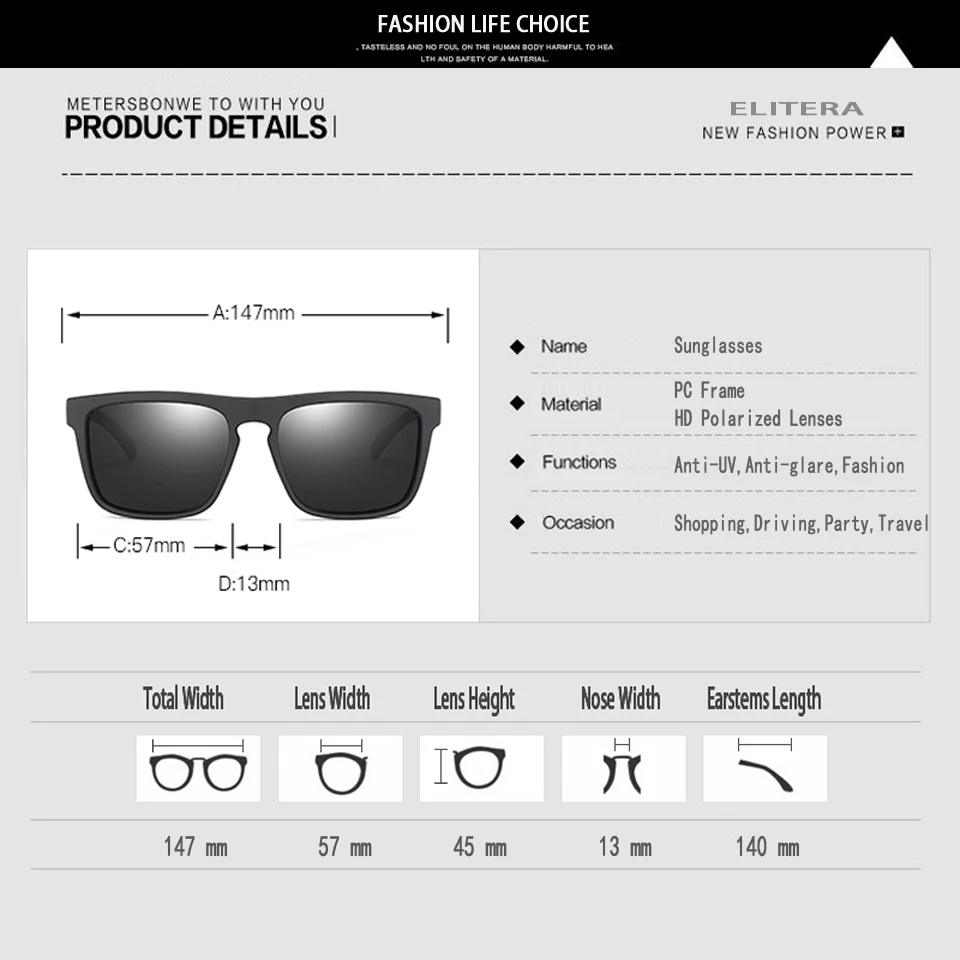 ELITERA, фирменный дизайн, поляризационные солнцезащитные очки для мужчин, водительские оттенки, мужские, Ретро стиль, солнцезащитные очки для мужчин и женщин, квадратные, зеркальные, летние, UV400